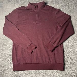 Travis Mathew Sweater Mens Large Red 1/4 Zip Pullover Golf Fleece Performance